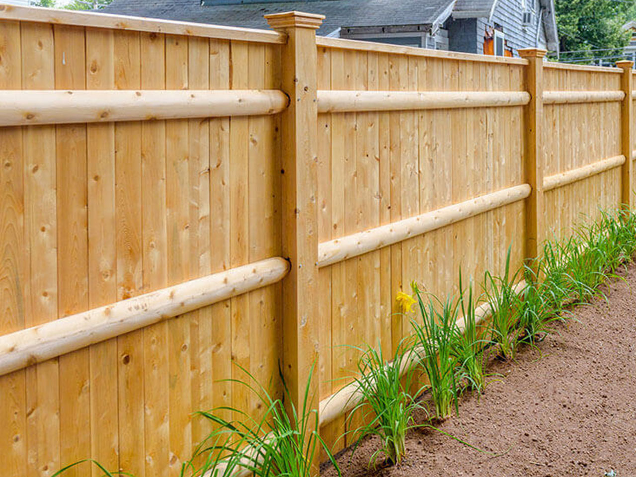 closeup section of wooden privacy fence