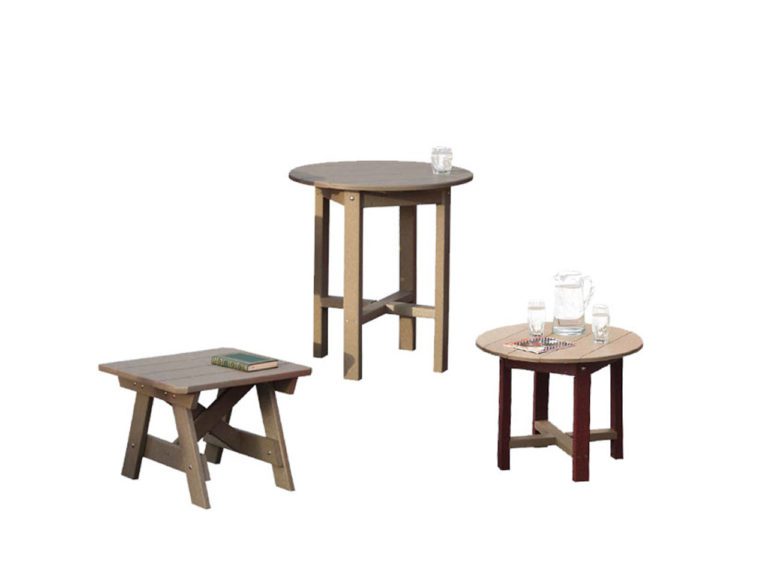 brown poly tables against a white background