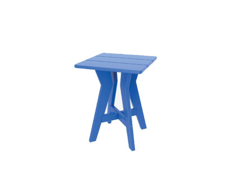 a blue small poly table against a white background