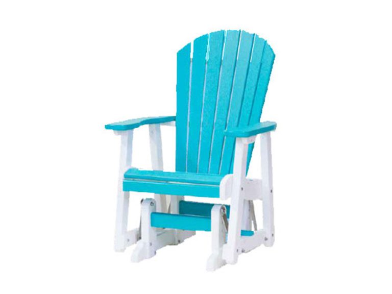 a blue and white poly fanback rocking chair isolated on a white background