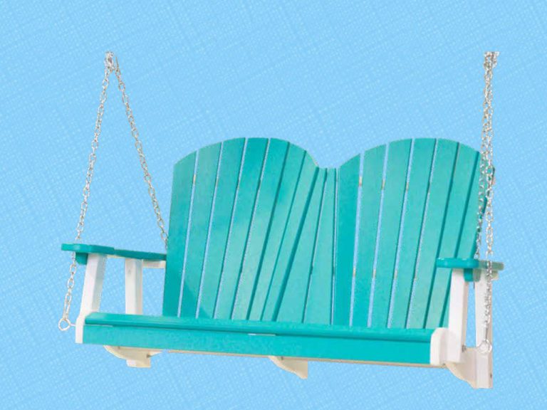teal poly swing shown isolated on a blue background